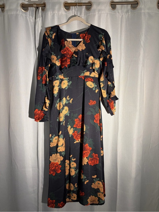 ASOS Dresses & Skirts - ASOS Floral Ruffle Maxi Dress Black Long Sleeve Size 8
